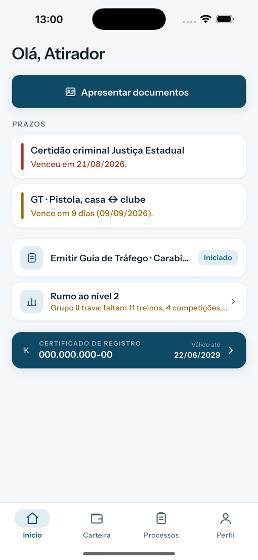 Prazos na tela inicial