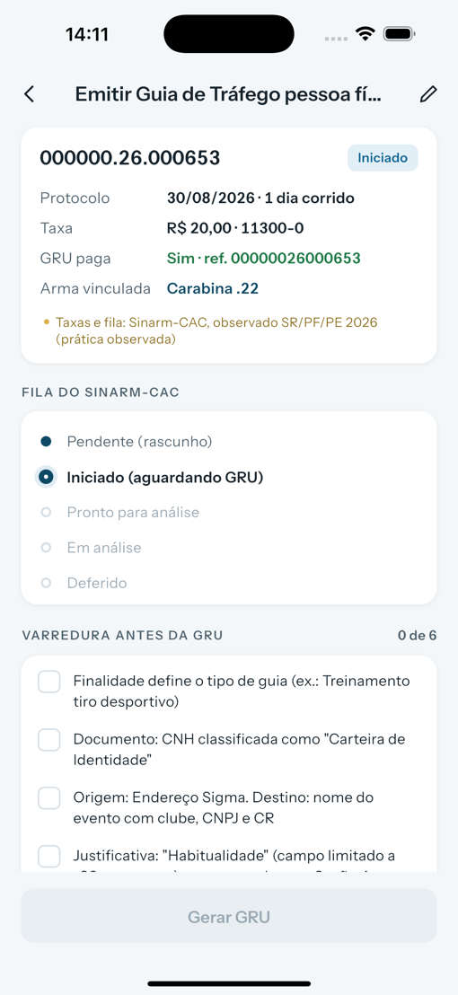 Detalhe de processo com a fila